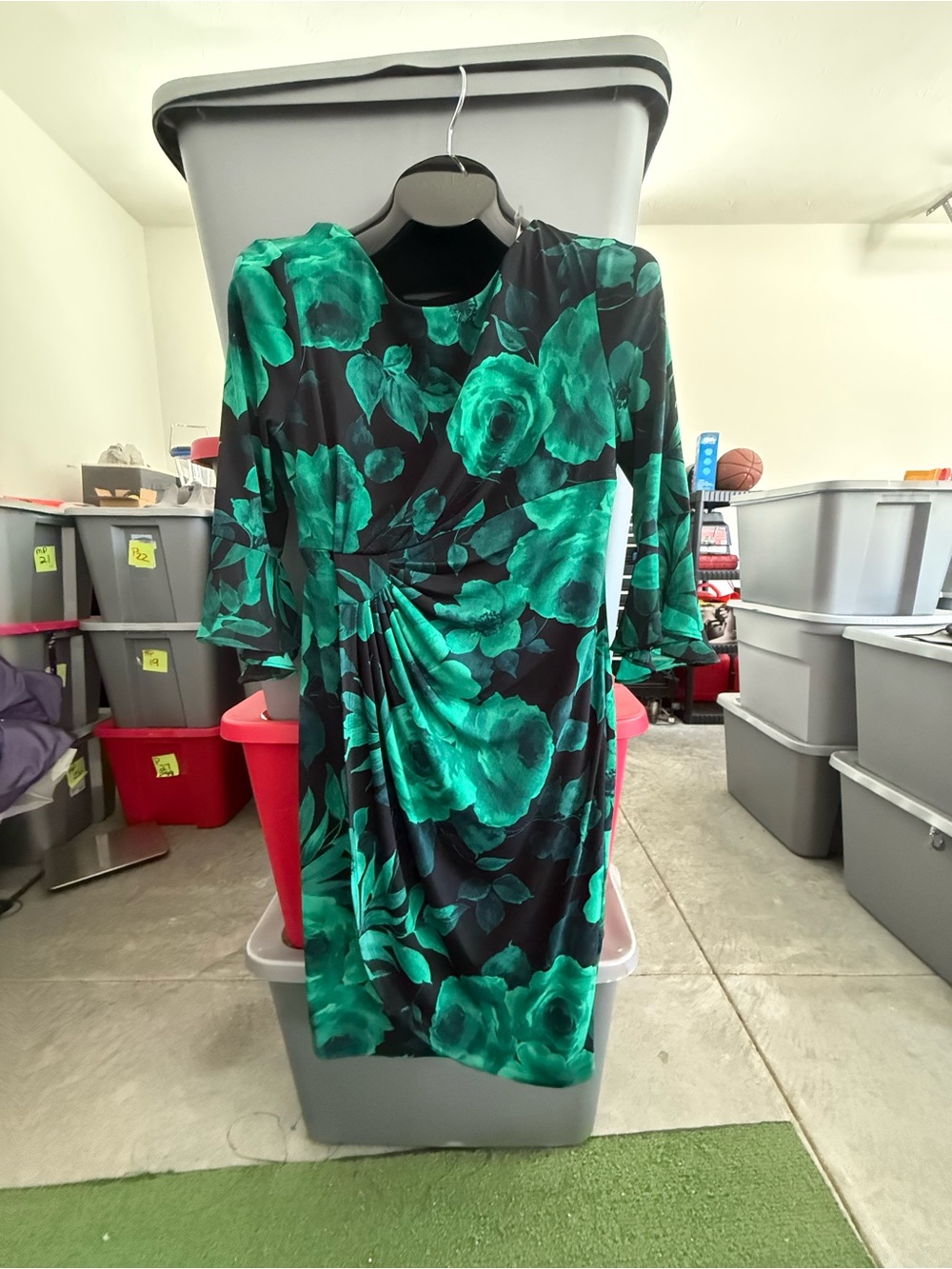Elegant Green Floral Sheath Dress - Women's p58